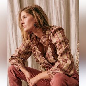 Sezane Colombe Shirt Carreaux Bordeaux - Size 38
